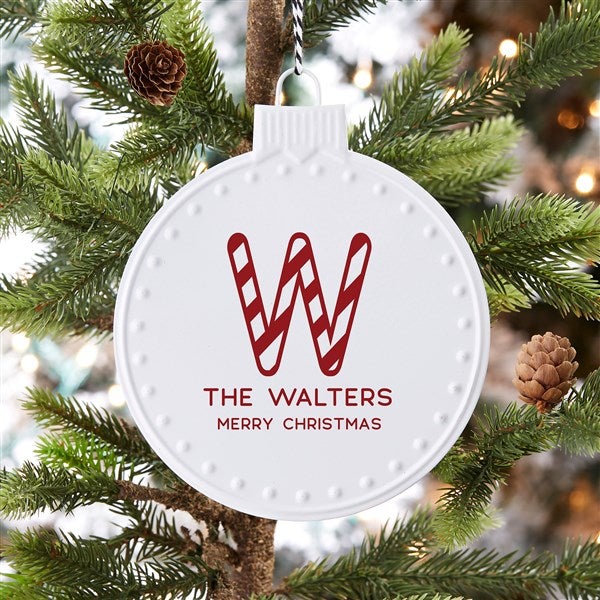 Candy Cane Lane Personalized White Enamel Ornament - 32614