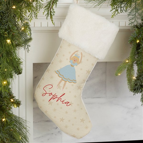 Sugarplum & Nutcracker Personalized Ivory Faux Fur Christmas Stocking