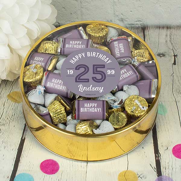 Modern Birthday For Her Personalized Plastic Tin with Hershey's & Reese's Mix - 32622D