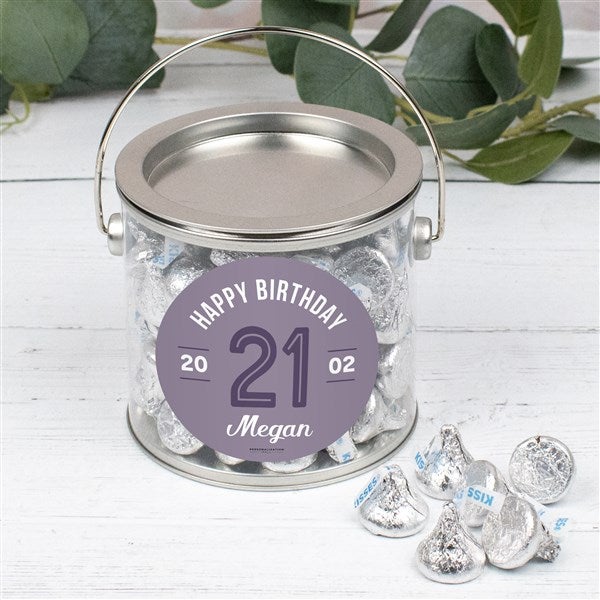Modern Birthday For Her Personalized Silver Pail with Hershey's Kisses - 32626D