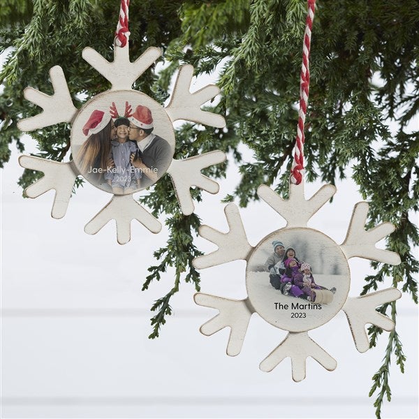 Family Photo Personalized Wood Snowflake Ornament - 32628