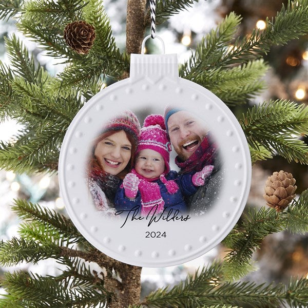 Family Photo Personalized White Enamel Ornament - 32630