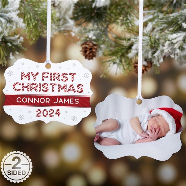 My First Christmas Candy Cane Personalized Metal Photo Ornament - 32663