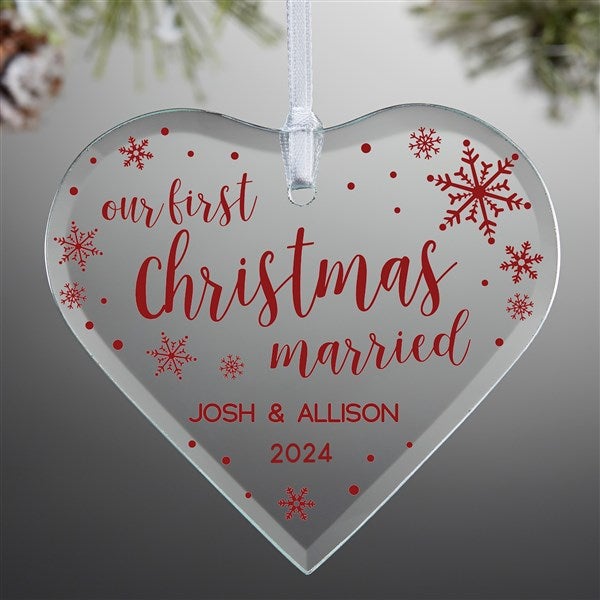 First Christmas Married Personalized Glass Heart Ornament - 32680