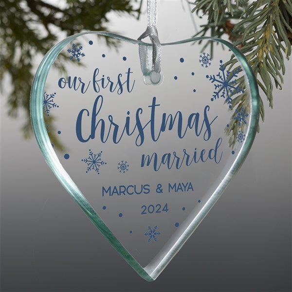 First Christmas Married Personalized Glass Heart Ornament - 32680