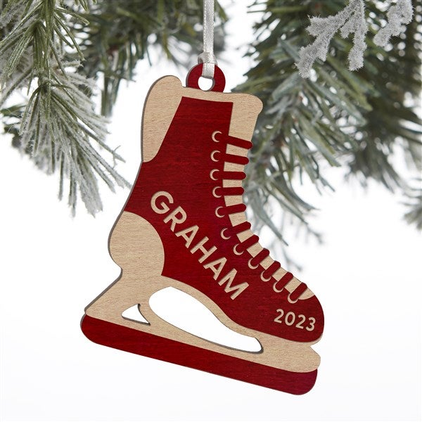 Hockey Skates Personalized Wood Ornament - 32697