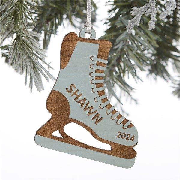 Hockey Skates Personalized Wood Ornament - 32697