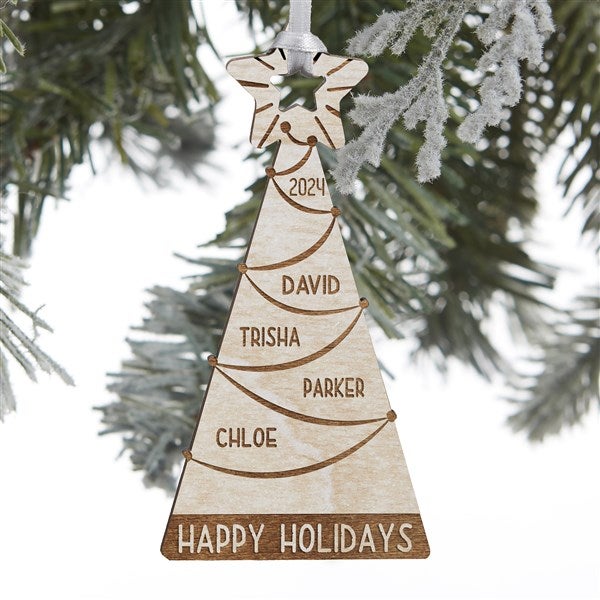 Family Christmas Tree Personalized Wood Ornament - 32699