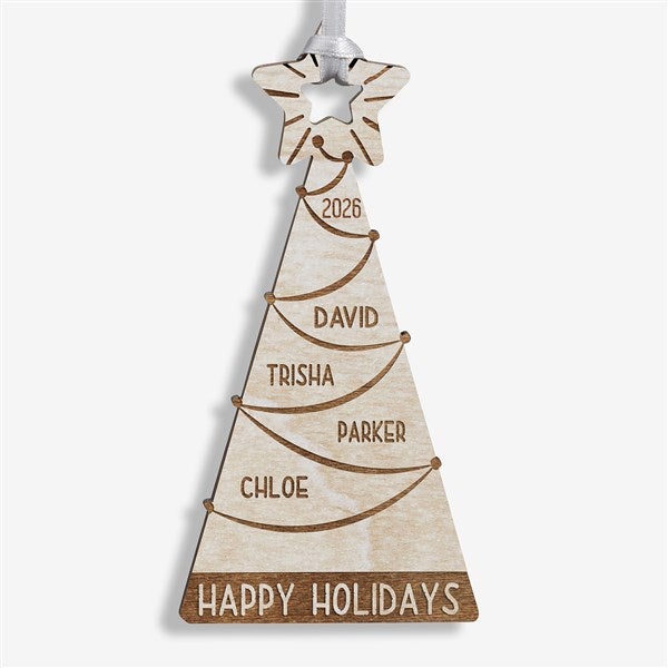 Family Christmas Tree Personalized Wood Ornament - 32699