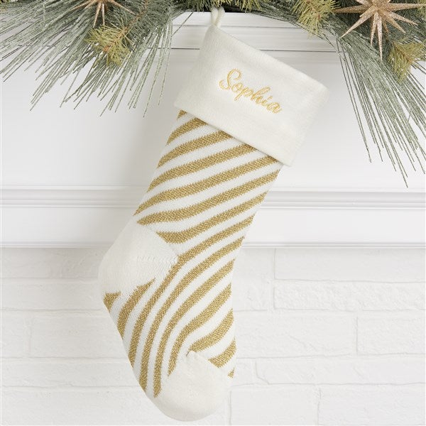 Metallic Stripe Personalized Christmas Knit Stockings - 32742