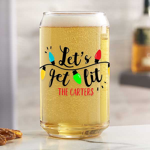 Let's Get Lit Personalized Christmas 16oz Beer Can Glass