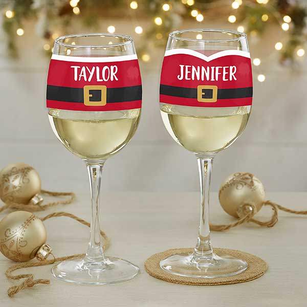 Santa Belt Personalized Christmas Wine Glasses - 32786