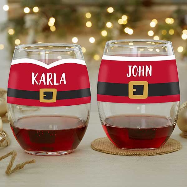 Santa Belt Personalized Christmas Wine Glasses - 32786