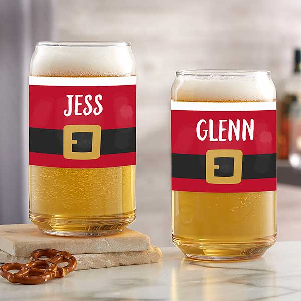 Santa Belt Personalized Christmas Beer Glasses - 32787