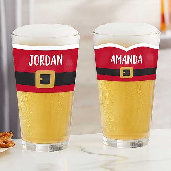 Santa Belt Personalized Christmas Beer Glasses - 32787