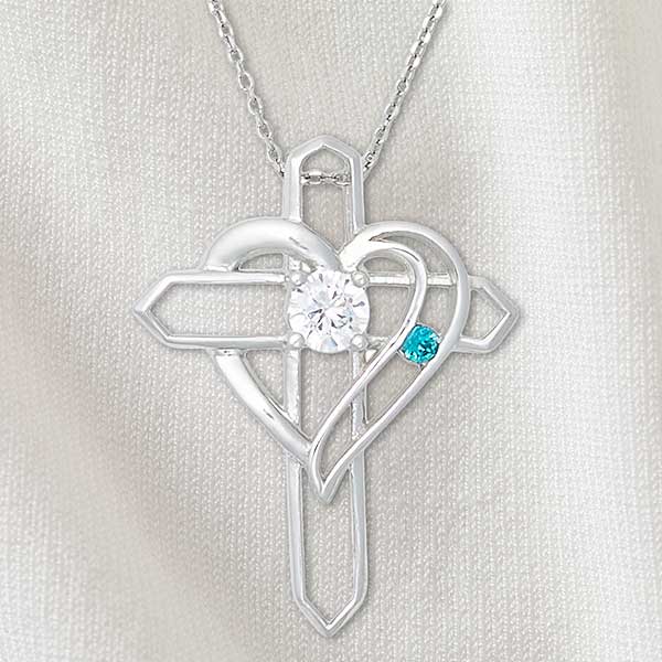 Heart & Cross Personalized Birthstone Necklaces - 32818D