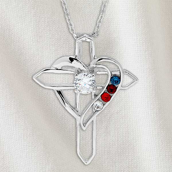 Heart & Cross Personalized Birthstone Necklaces - 32818D