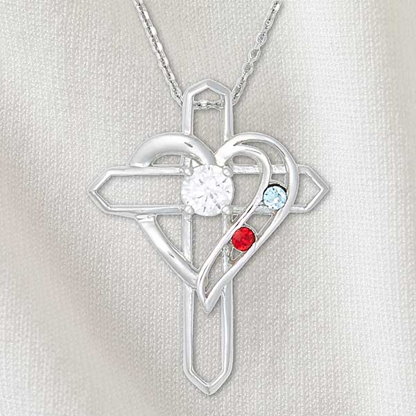 Heart & Cross Personalized Birthstone Necklaces - 32818D