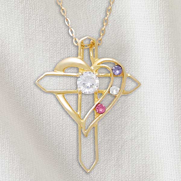 Heart & Cross Personalized Birthstone Necklaces - 32818D