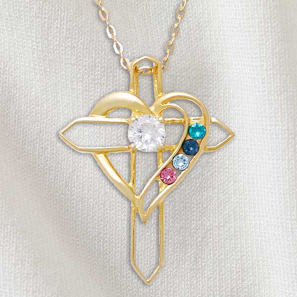 Heart & Cross Personalized Birthstone Necklaces - 32818D