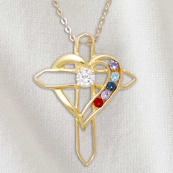 Heart & Cross Personalized Birthstone Necklaces - 32818D