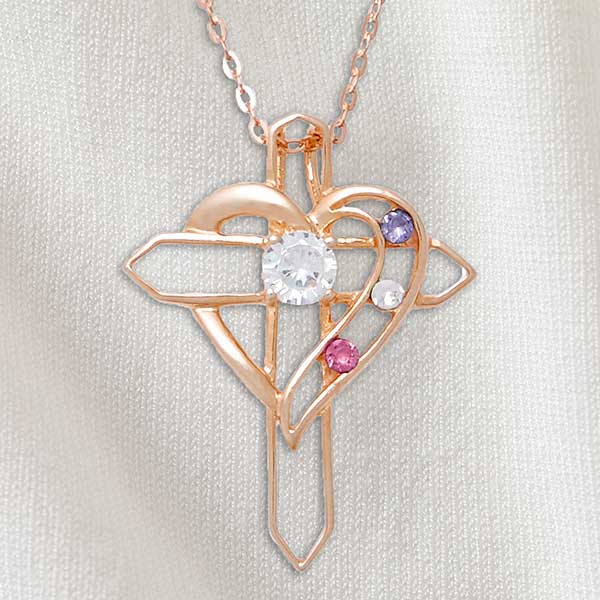 Sterling Silver Heart In Cross Necklace With Gemstone - Religious Pendant For Women & Girls, 18" Chain - View #10