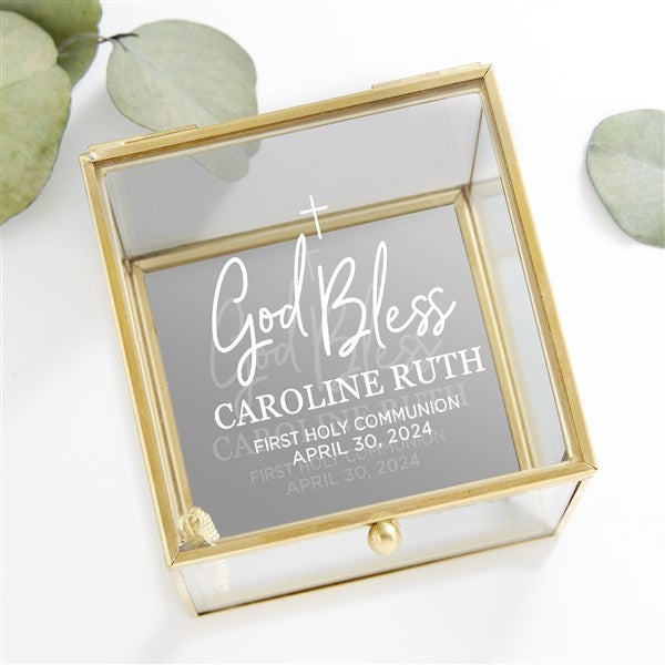 God Bless Communion Personalized Glass Jewelry Box  - 32847
