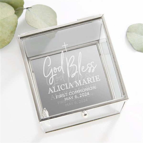 God Bless Communion Personalized Glass Jewelry Box  - 32847