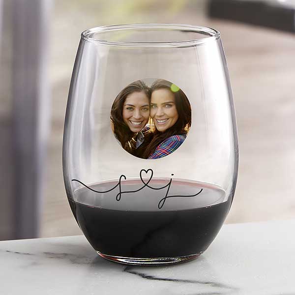 Drawn Together By Love Personalized Photo Wine Glasses - 32861