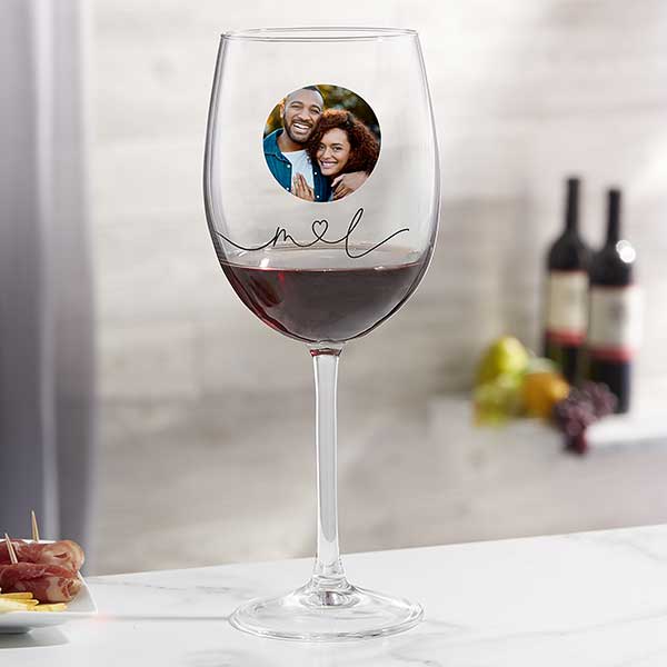 Drawn Together By Love Personalized Photo Wine Glasses - 32861