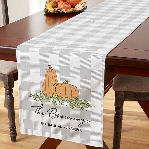 Precious Moments Pumpkins & Buffalo Check Personalized Table Runners - 32875