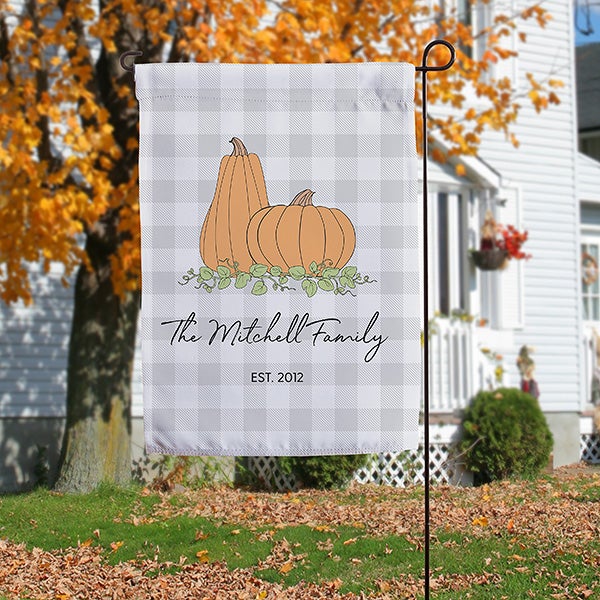 Precious Moments Pumpkins & Buffalo Check Personalized Garden Flag - 32876