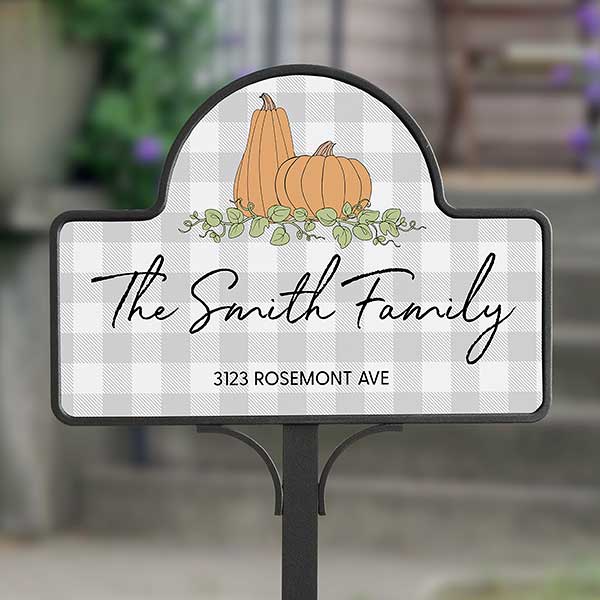 Precious Moments Pumpkins & Buffalo Check Personalized Garden Sign - 32877