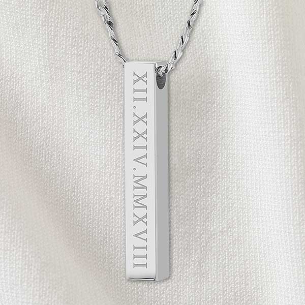 Roman Numeral Engraved Vertical Square Pendant Necklace - 32892D