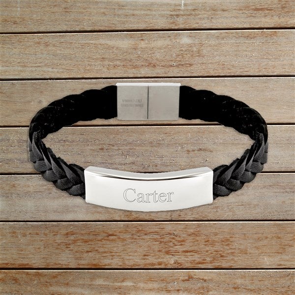 Personalized Name Bracelet for Men Black Layered Leather 