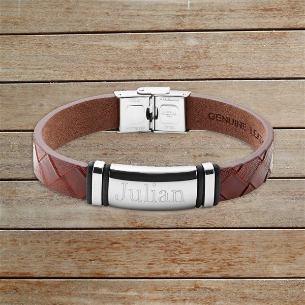 Men's Name Personalized ID Leather Bracelets - 32894D