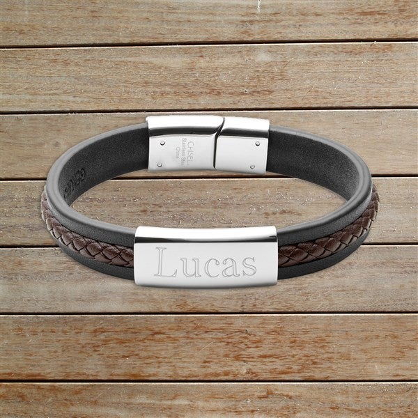 Men's Engraved Braided Leather Bracelet