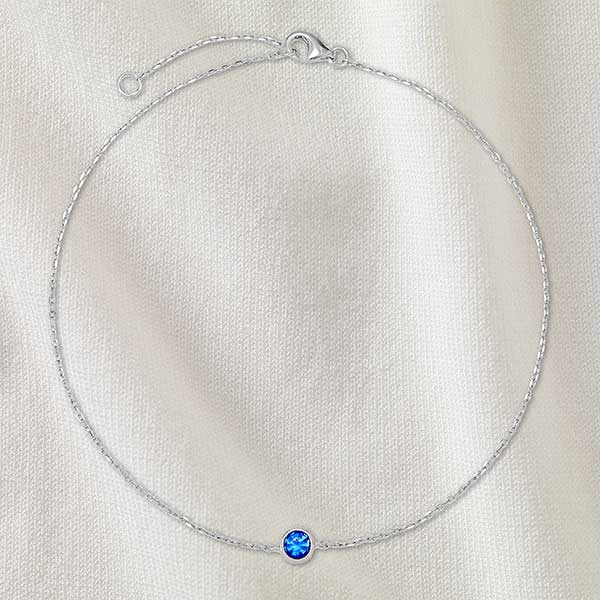 Bezel Set Birthstone Personalized Sterling Silver Anklet - 32897D