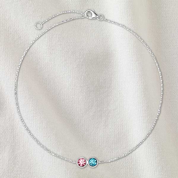 Bezel Set Birthstone Personalized Sterling Silver Anklet - 32897D