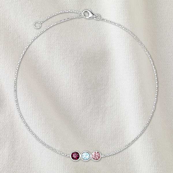 Bezel Set Birthstone Personalized Sterling Silver Anklet - 32897D