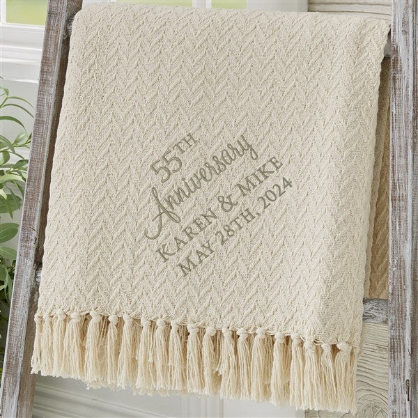 Anniversary Text Embroidered Afghan Throw - 32914