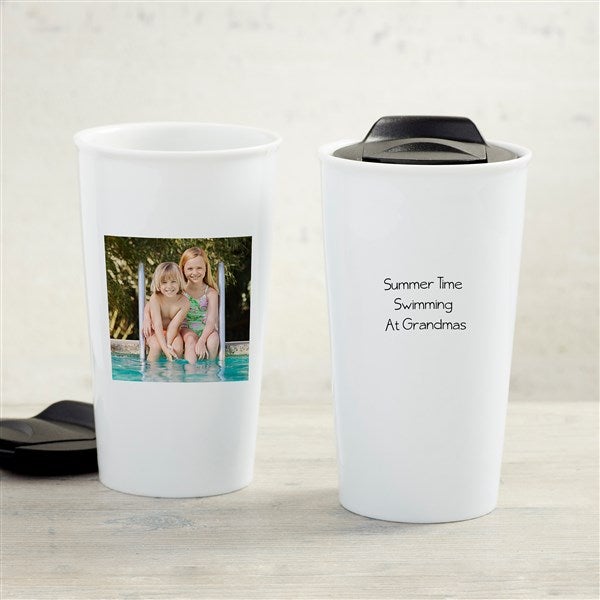 Family Photo Personalized Double-Walled Ceramic Travel Mug - 33172