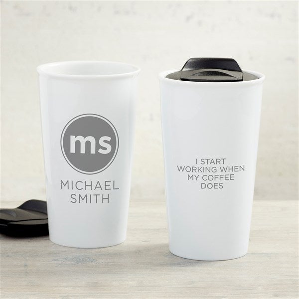 Modern Initials Personalized Double-Wall Ceramic Travel Mug  - 33186