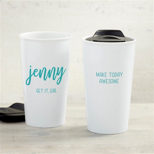 Scripty Style Personalized Double-Wall Ceramic Travel Mug  - 33202