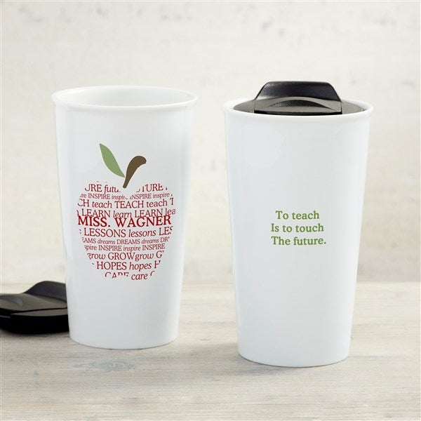 Apple Scroll Personalized Double-Walled Ceramic Travel Mug - 33221
