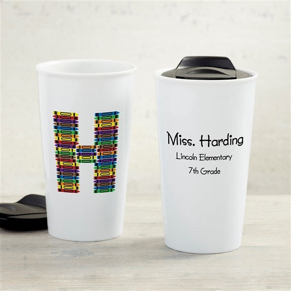 Crayon Letter Personalized Double-Walled Ceramic Travel Mug  - 33223