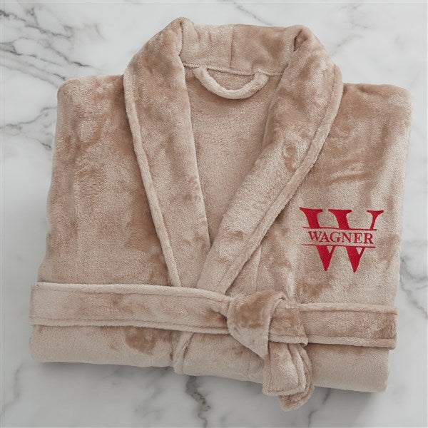 Lavish Last Name Embroidered Fleece Robe - Taupe