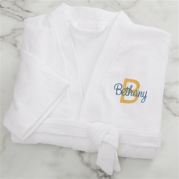Playful Name Embroidered White Velour Robe - 33289