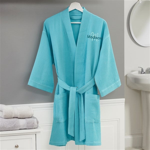 Playful Name Embroidered Waffle Weave Kimono Robe - 33290