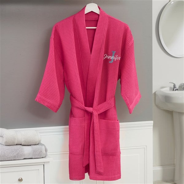 Playful Name Embroidered Waffle Weave Kimono Robe - 33290